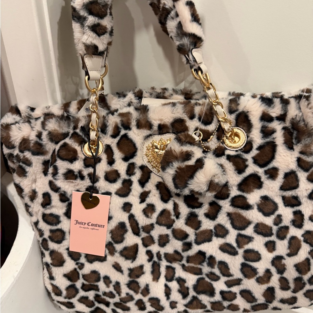 Juicy Couture Faux Fur snow Leopard Tote with Gold Accents - Picture 5 of 5